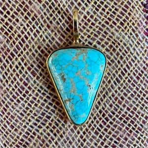Sam Patania 18k Gold Custom Vintage Spiderweb Turquoise Pendent, Collector